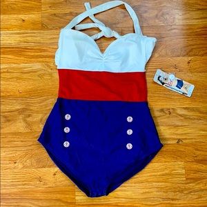 Retro style pinup sailor swimsuit